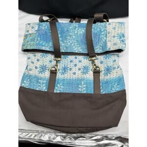 Sari Bari Fair Trade Bag Back Pack Blue Hand Made Made in India Boho Upcycled